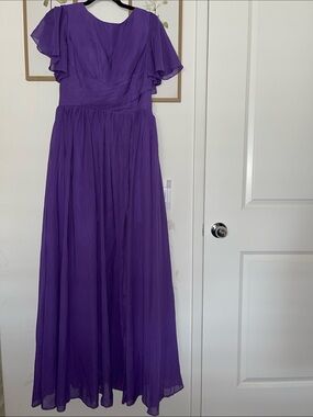 Elegant Purple Flutter Sleeve Maxi Dress